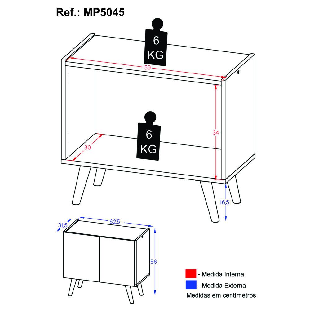 Gabinete Armário de Banheiro 62,5cm Retrô 2 Portas Multimóveis MP5045 Branco