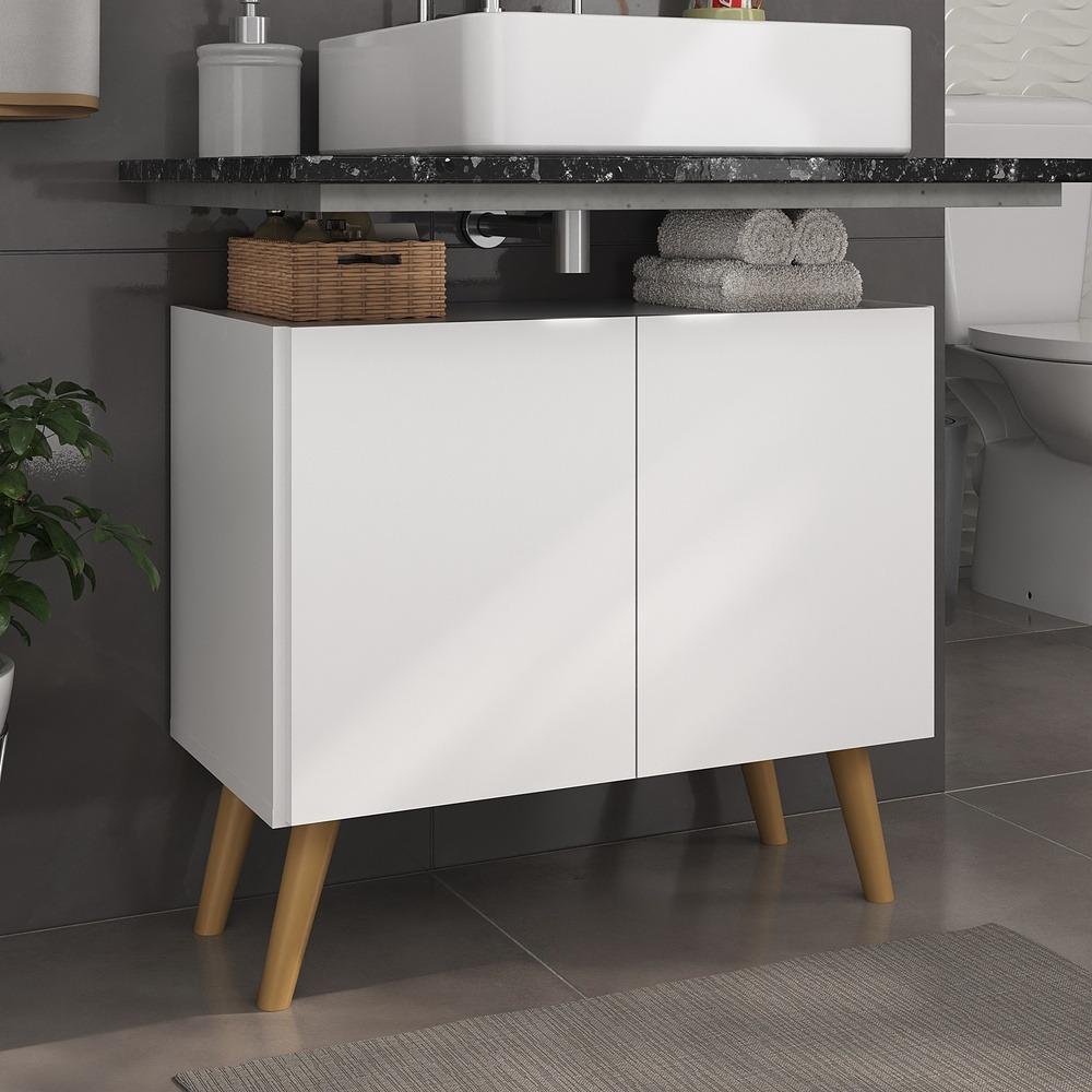 Gabinete Armário de Banheiro 62,5cm Retrô 2 Portas Multimóveis MP5045 Branco/Natural