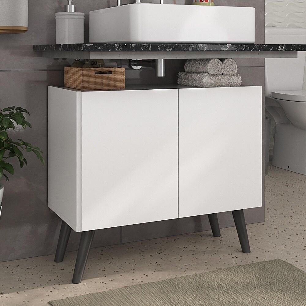 Gabinete Armário de Banheiro 62,5cm Retrô 2 Portas Multimóveis MP5045 Branco/Preto