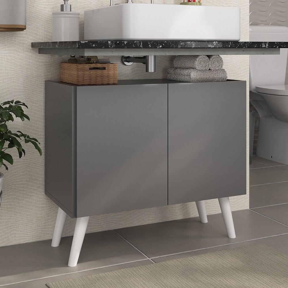 Gabinete Armário de Banheiro 62,5cm Retrô 2 Portas Multimóveis MP5045 Grafite/Branco