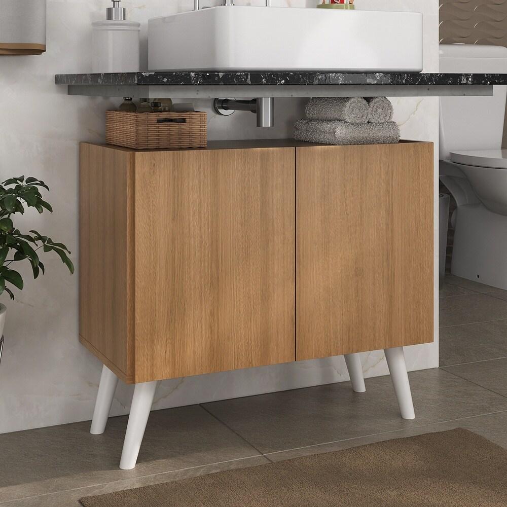 Gabinete Armário de Banheiro 62,5cm Retrô 2 Portas Multimóveis MP5045 Rustic/Branco