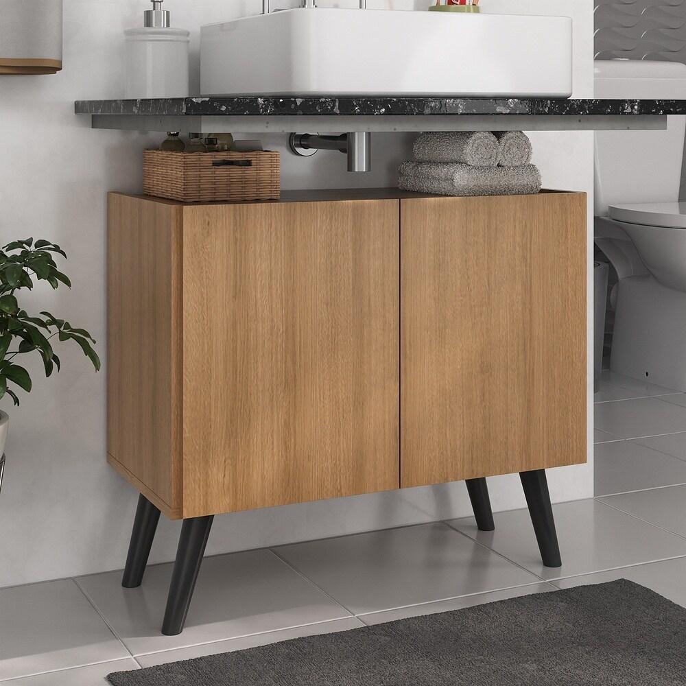 Gabinete Armário de Banheiro 62,5cm Retrô 2 Portas Multimóveis MP5045 Rustic/Preto