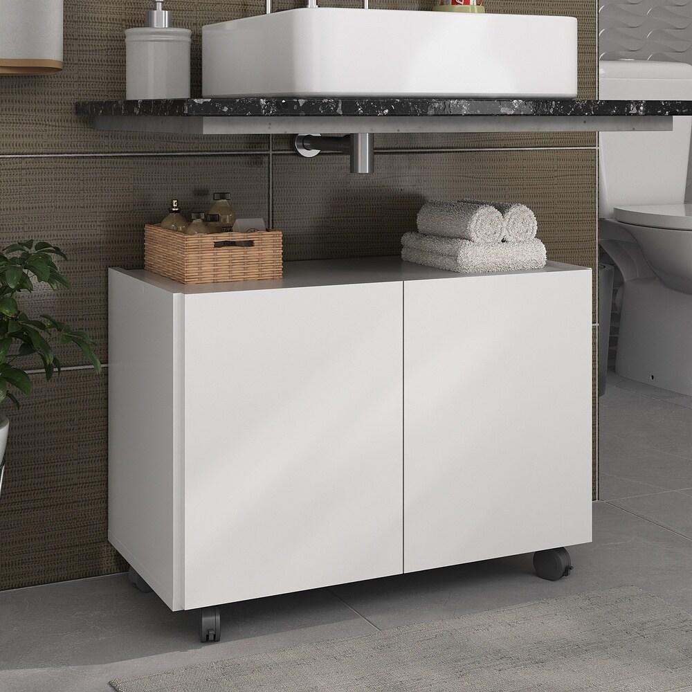 Gabinete Armário de Banheiro 62,5cm com Rodízios 2 Portas Multimóveis MP5043 Branco