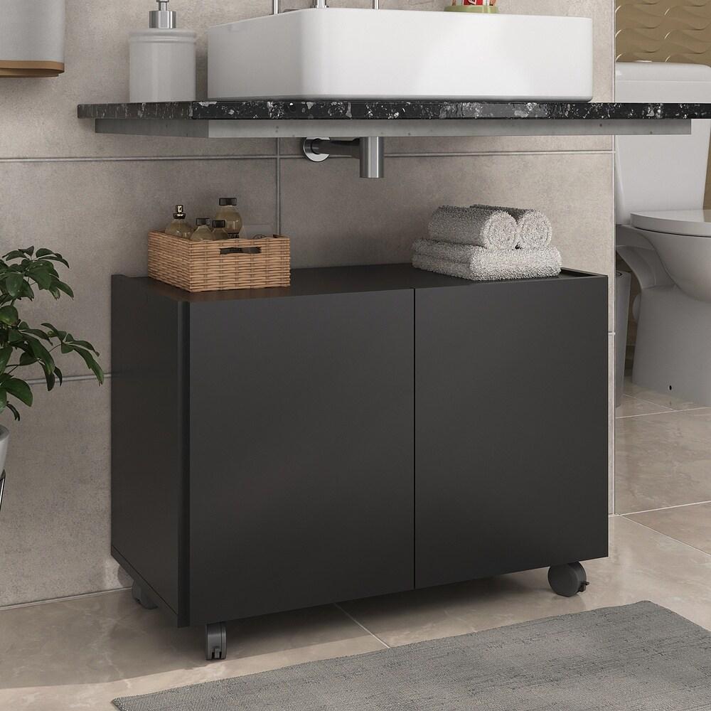 Gabinete Armário de Banheiro 62,5cm com Rodízios 2 Portas Multimóveis MP5043 Preto