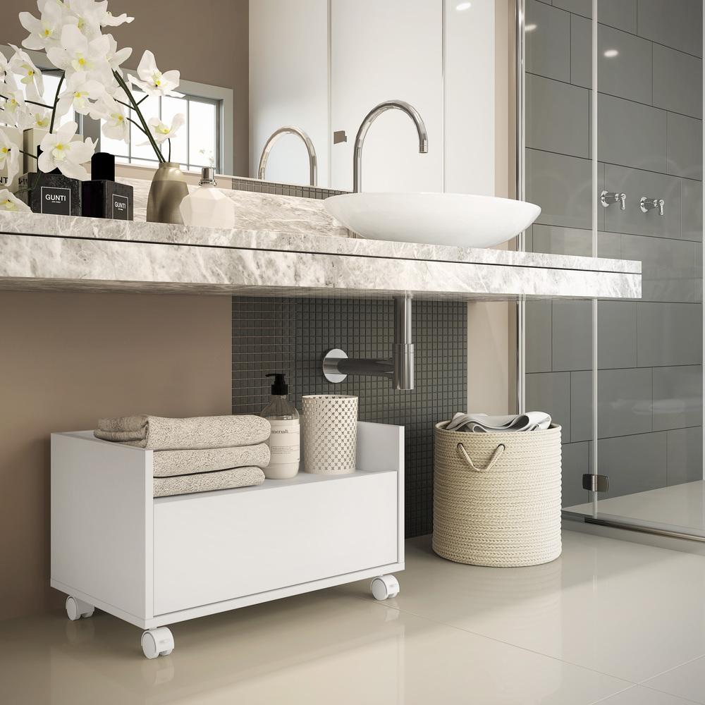 Gabinete Balcão Banheiro 80 cm c/ Rodízios Multimóveis Branco