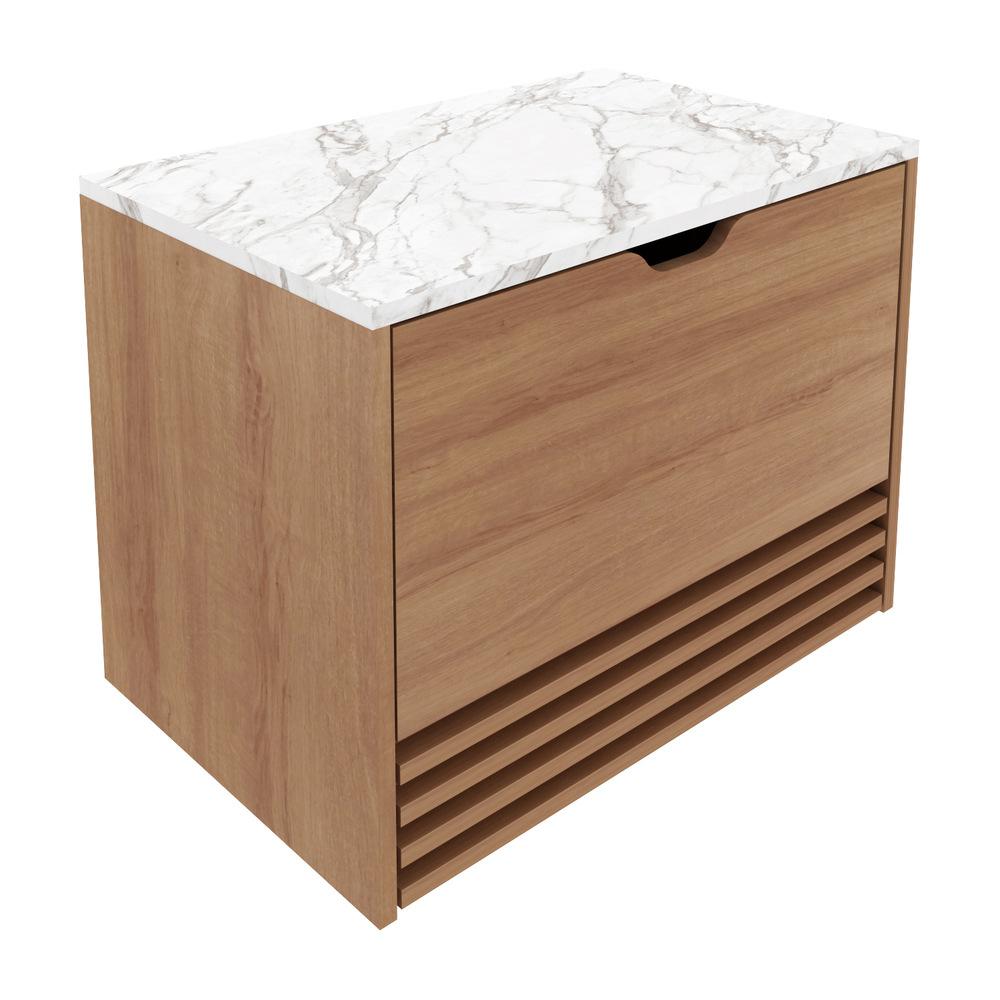 Gabinete Banheiro 1 Porta 1 Gaveta 60cm Suspenso Multimóveis VCR10091 Amêndoa/Mármore Branco