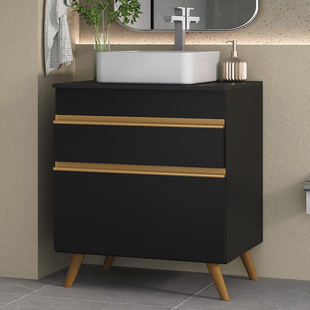 Gabinete Banheiro 1 Porta e 1 Gaveta Retrô 70cm Multimóveis V5024 Preto
