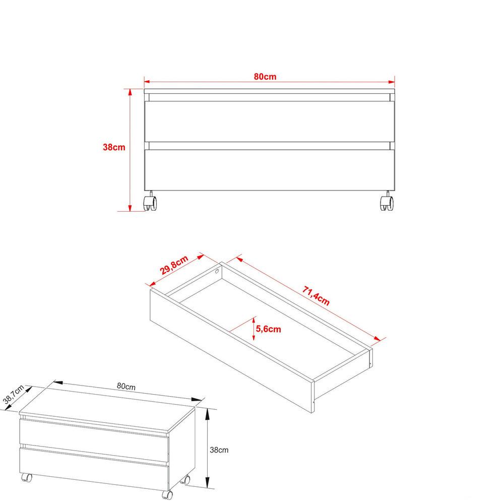 Gabinete Banheiro 2 Gavetas com Rodízios 80cm Multimóveis CR10083 Branco