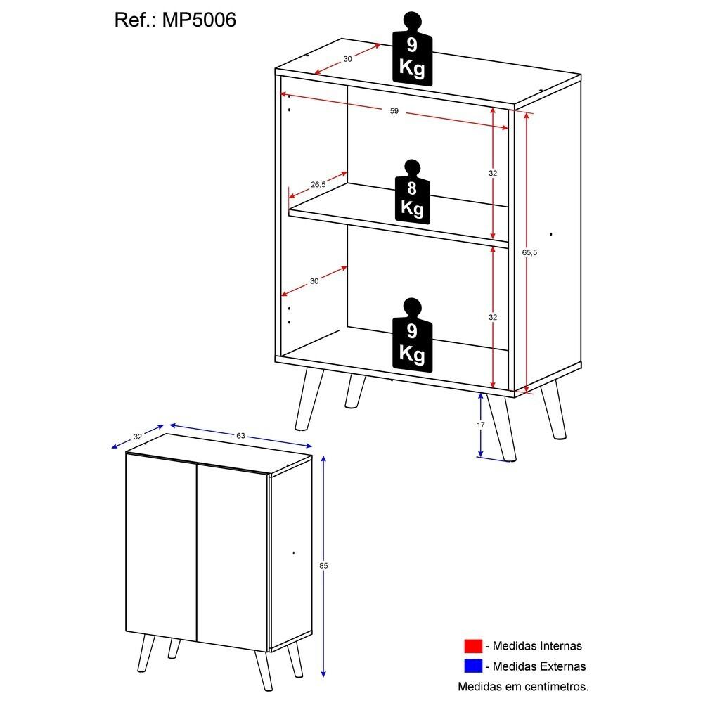Gabinete Banheiro 2 Portas Retrô 63cm Multimóveis MP5006 Preto/Branco