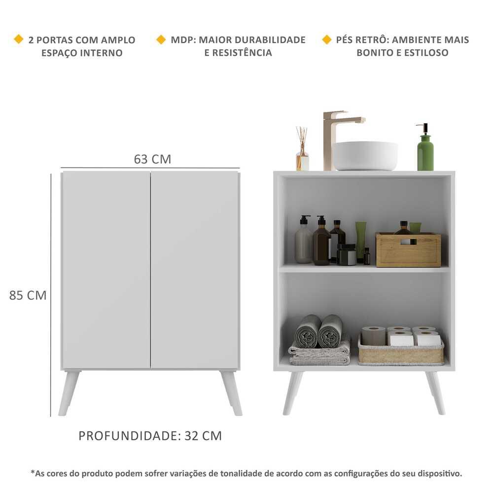 Gabinete Banheiro 2 Portas Retrô 63cm Multimóveis V5006 Branco