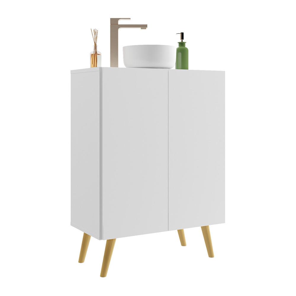 Gabinete Banheiro 2 Portas Retrô 63cm Multimóveis V5006 Branco/Natural