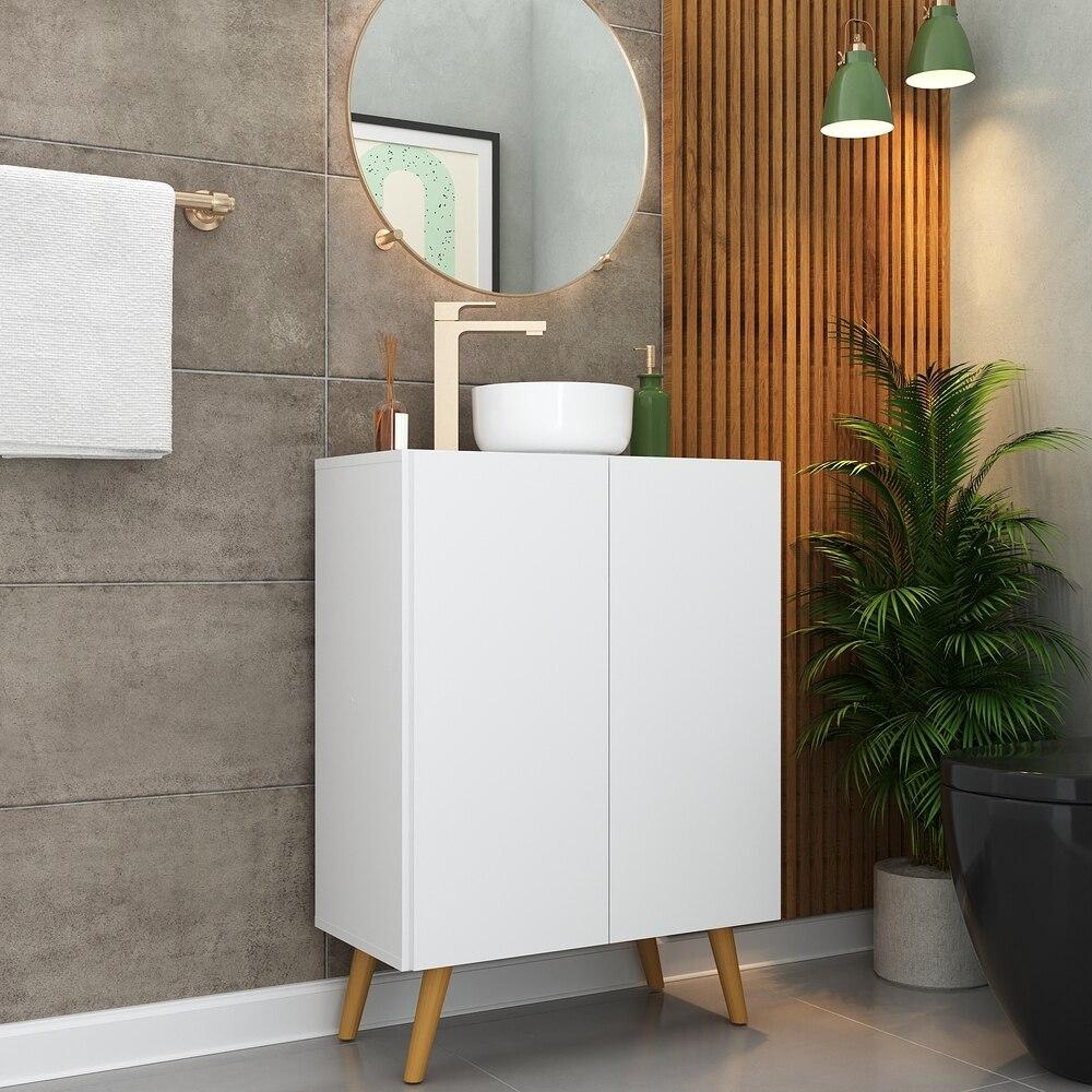 Gabinete Banheiro 2 Portas Retrô 63cm Multimóveis V5006 Branco/Natural