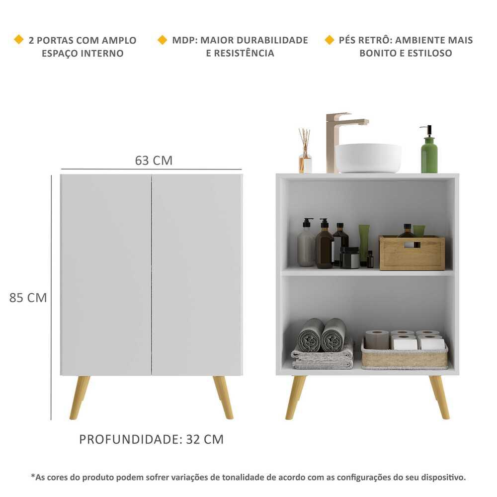 Gabinete Banheiro 2 Portas Retrô 63cm Multimóveis V5006 Branco/Natural
