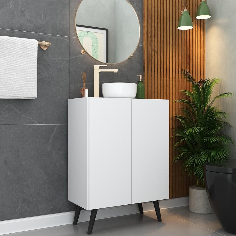 Gabinete Banheiro 2 Portas Retrô 63cm Multimóveis V5006 Branco/Preto