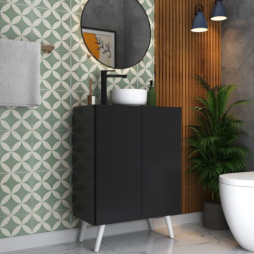 Gabinete Banheiro 2 Portas Retrô 63cm Multimóveis V5006 Preto/Branco