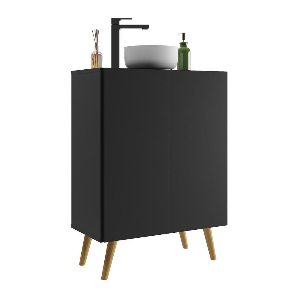 Gabinete Banheiro 2 Portas Retrô 63cm Multimóveis V5006 Preto/Natural