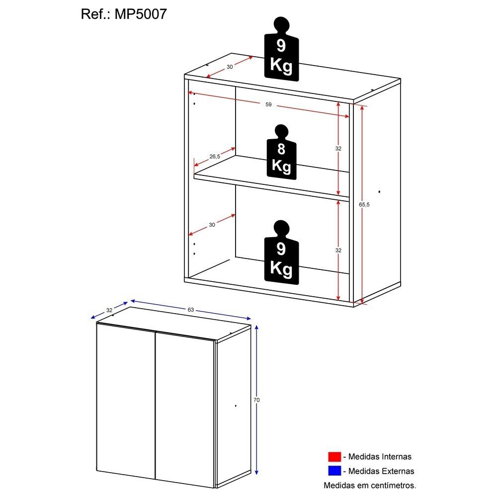 Gabinete Banheiro 2 Portas Suspenso 63cm Multimóveis MP5007 Preto