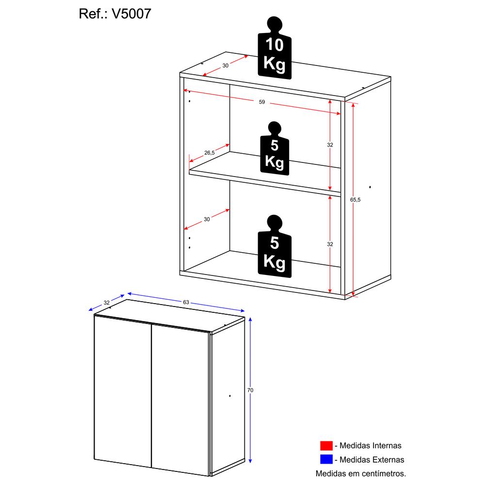 Gabinete Banheiro 2 Portas Suspenso 63cm Multimóveis V5007 Preto