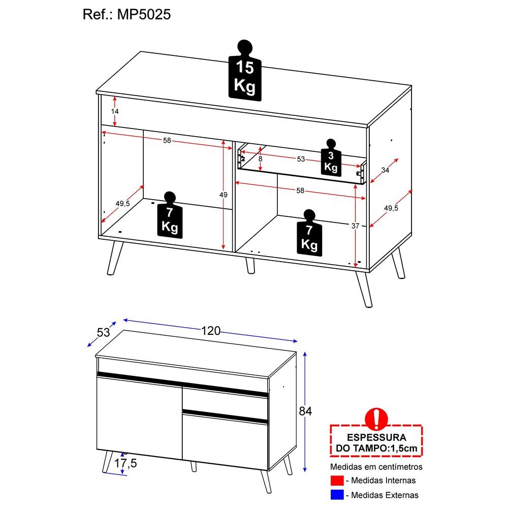 Gabinete Banheiro 2 Portas e 1 Gav Retrô 120cm Multimóveis MP5025 Preto