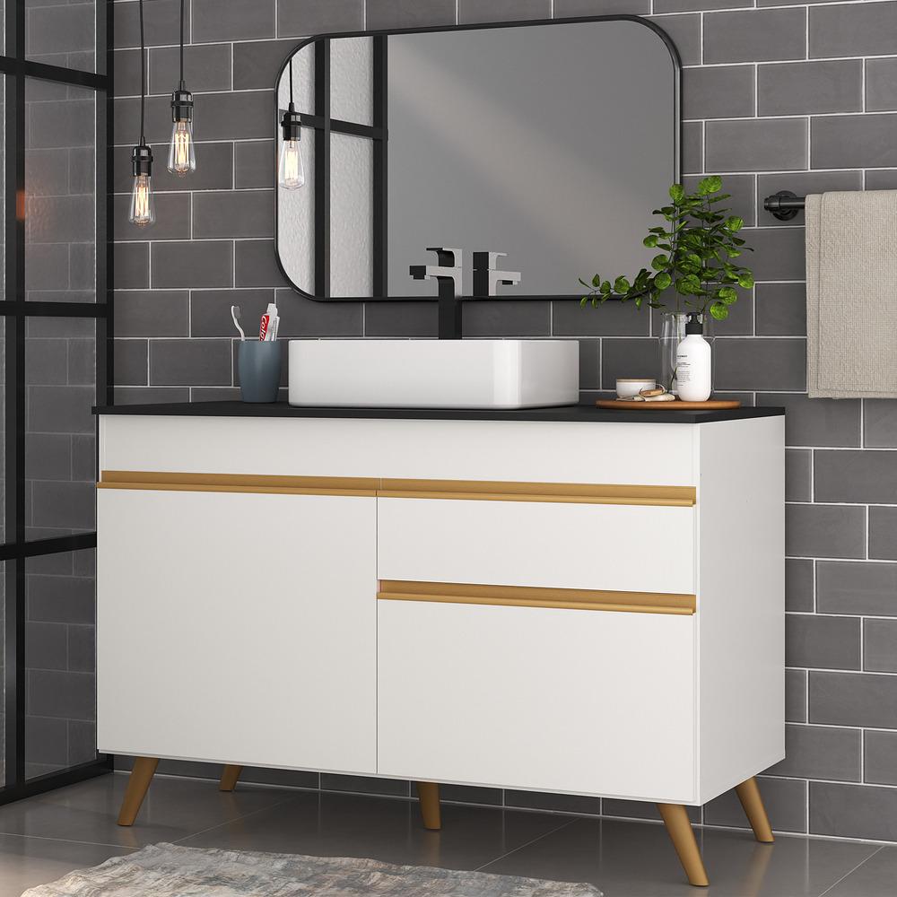 Gabinete Banheiro 2 Portas e 1 Gaveta Retrô 120cm Multimóveis V5025 Branco