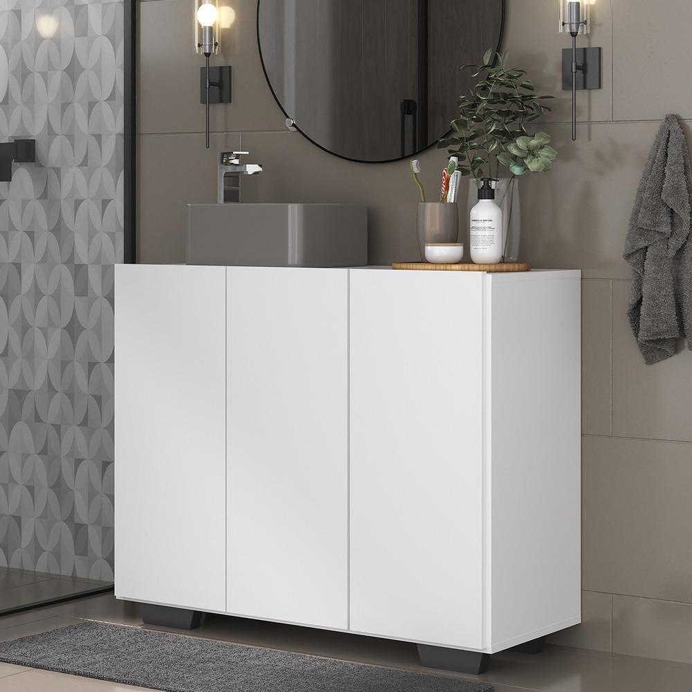 Gabinete Banheiro 3 Portas 90cm Multimóveis MP5031 Branco/Preto
