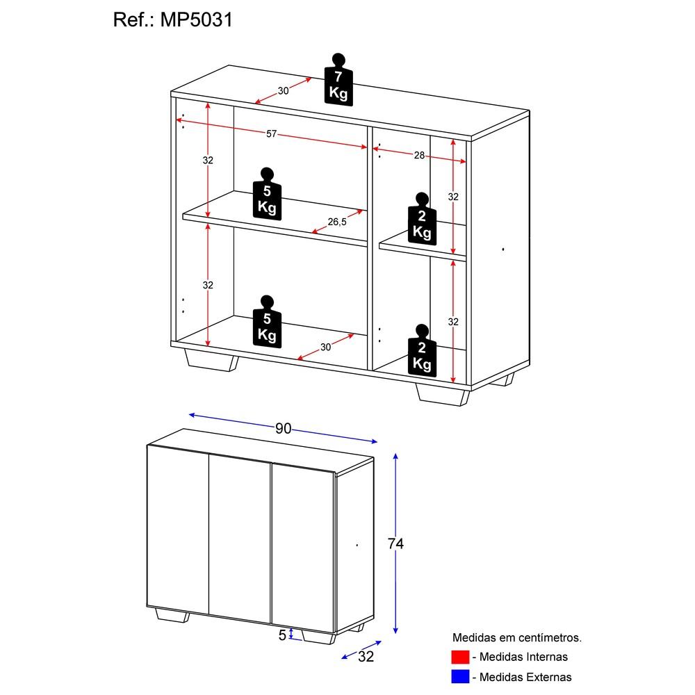 Gabinete Banheiro 3 Portas 90cm Multimóveis MP5031 Preto/Branco