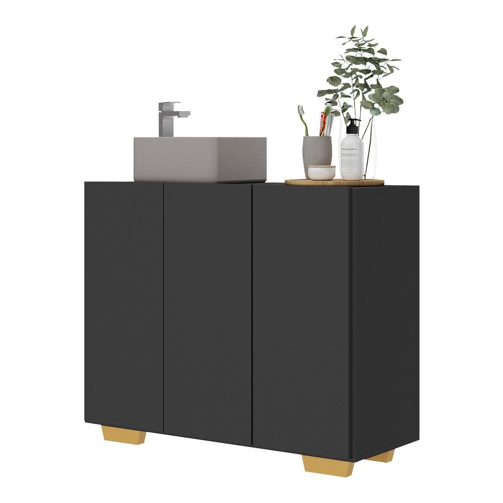 Gabinete Banheiro 3 Portas 90cm Multimóveis MP5031 Preto/Natural