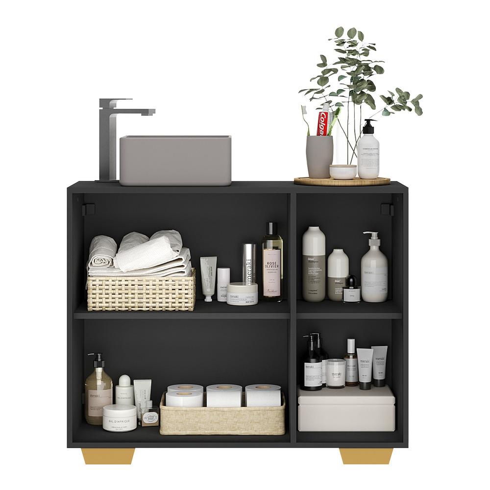 Gabinete Banheiro 3 Portas 90cm Multimóveis MP5031 Preto/Natural