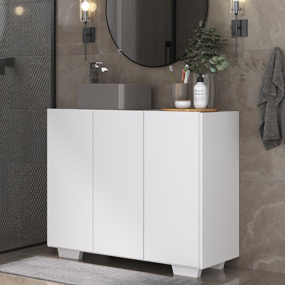 Gabinete Banheiro 3 Portas 90cm Multimóveis V5031 Branco