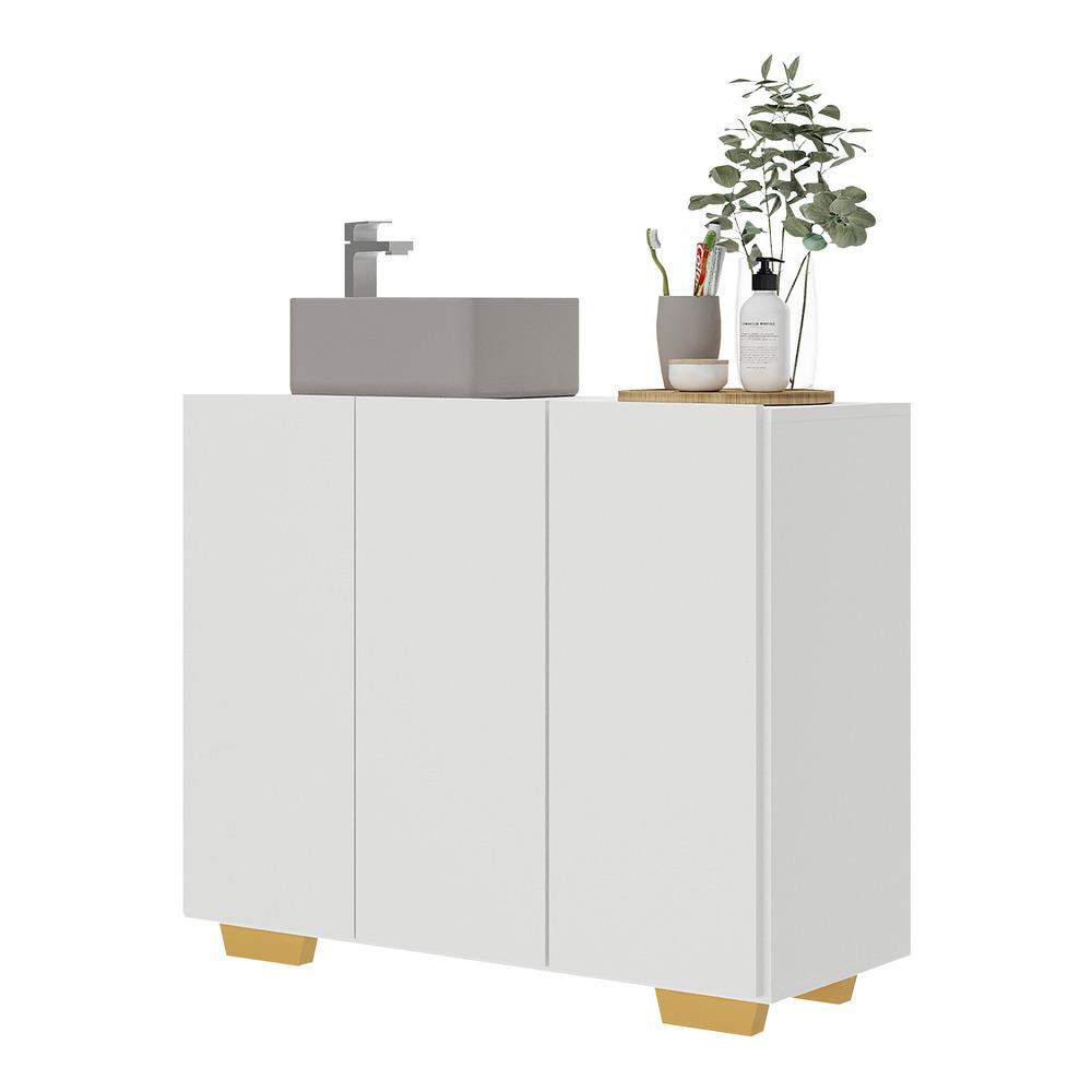 Gabinete Banheiro 3 Portas 90cm Multimóveis V5031 Branco/Natural