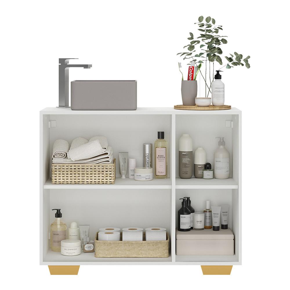 Gabinete Banheiro 3 Portas 90cm Multimóveis V5031 Branco/Natural