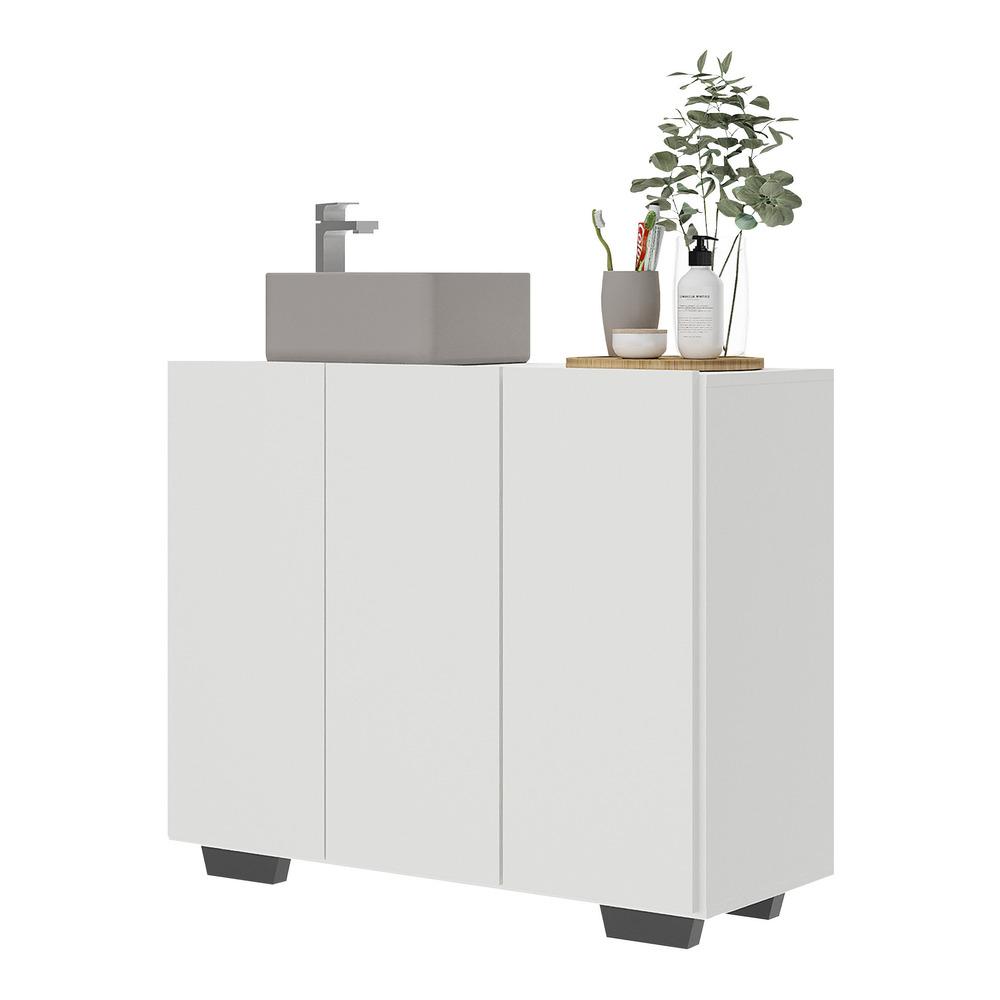 Gabinete Banheiro 3 Portas 90cm Multimóveis V5031 Branco/Preto