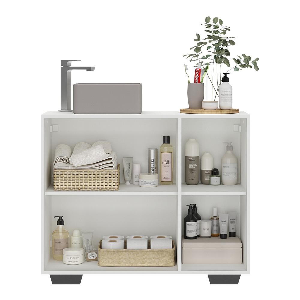 Gabinete Banheiro 3 Portas 90cm Multimóveis V5031 Branco/Preto