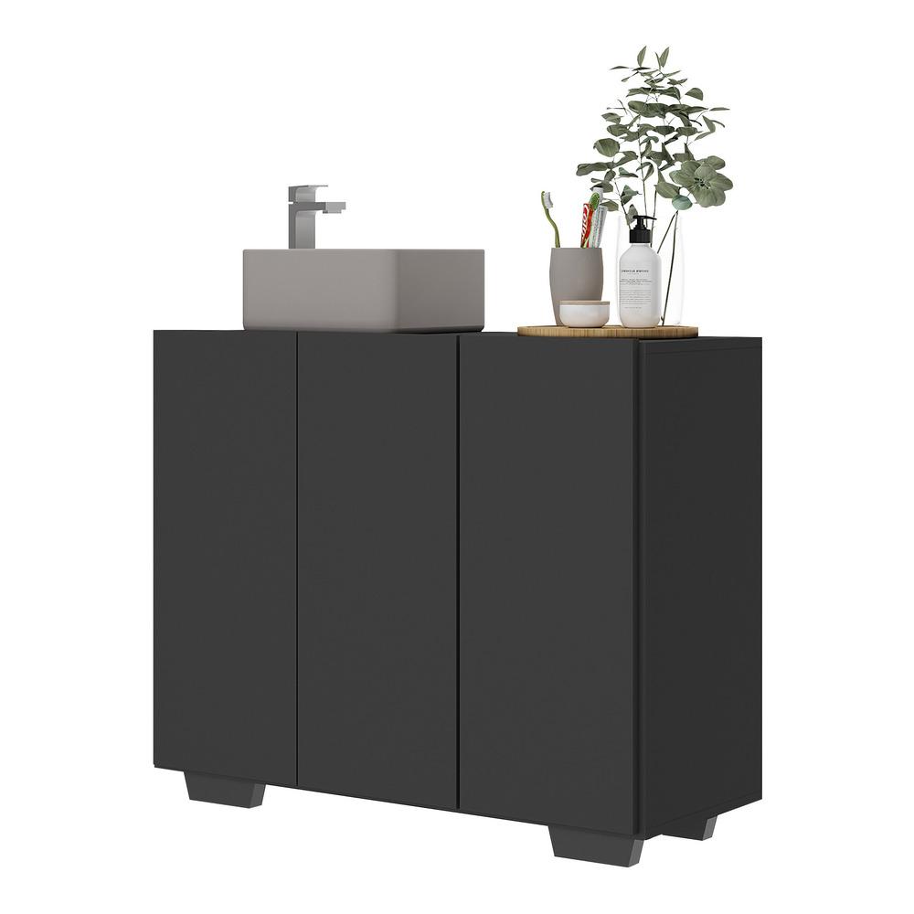 Gabinete Banheiro 3 Portas 90cm Multimóveis V5031 Preto