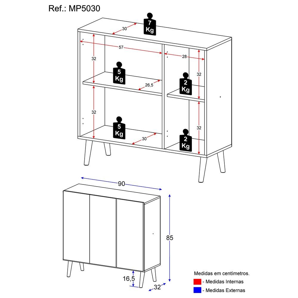 Gabinete Banheiro 3 Portas Retrô 90cm Multimóveis MP5030 Branco