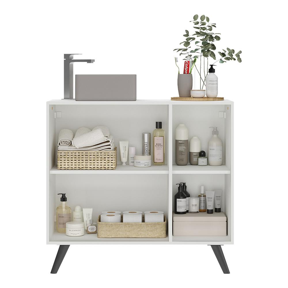 Gabinete Banheiro 3 Portas Retrô 90cm Multimóveis MP5030 Branco/Preto