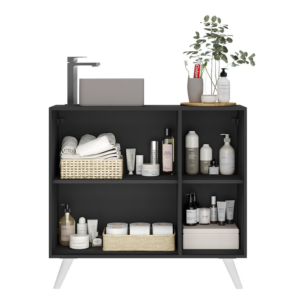Gabinete Banheiro 3 Portas Retrô 90cm Multimóveis MP5030 Preto/Branco