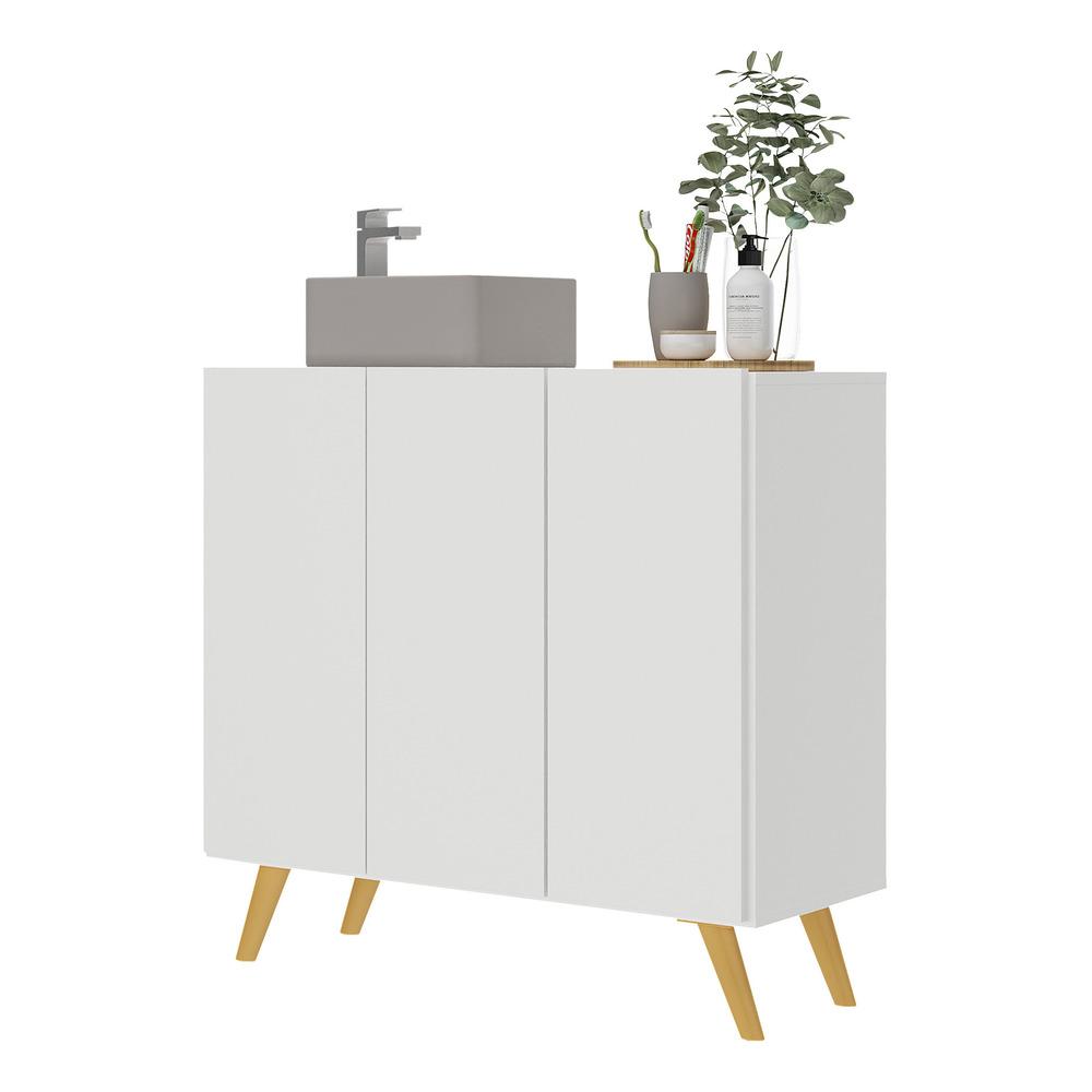 Gabinete Banheiro 3 Portas Retrô 90cm Multimóveis V5030 Branco/Natural