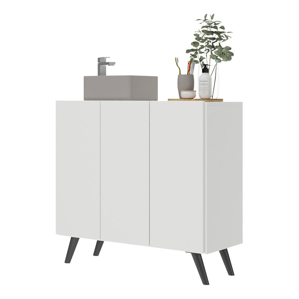 Gabinete Banheiro 3 Portas Retrô 90cm Multimóveis V5030 Branco/Preto