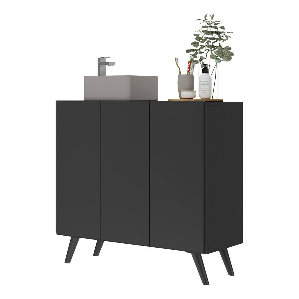 Gabinete Banheiro 3 Portas Retrô 90cm Multimóveis V5030 Preto