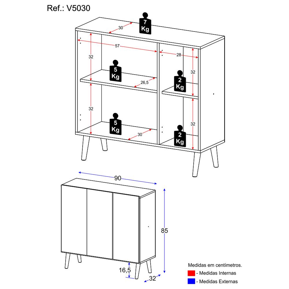 Gabinete Banheiro 3 Portas Retrô 90cm Multimóveis V5030 Preto/Branco