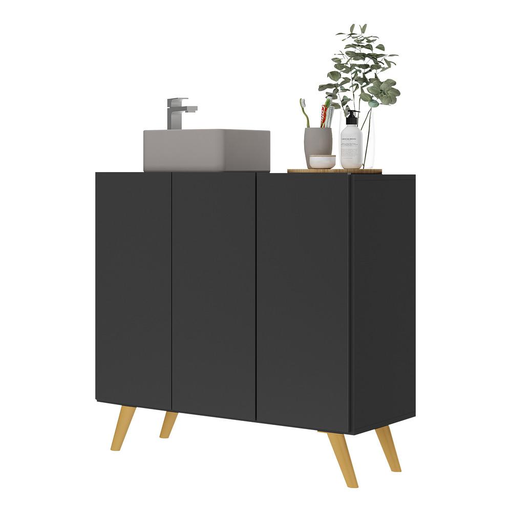 Gabinete Banheiro 3 Portas Retrô 90cm Multimóveis V5030 Preto/Natural