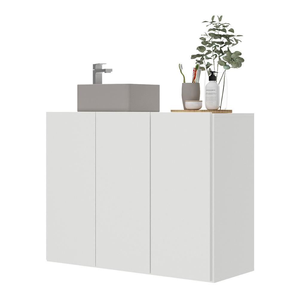 Gabinete Banheiro 3 Portas Suspenso 90cm Multimóveis V5029 Branco