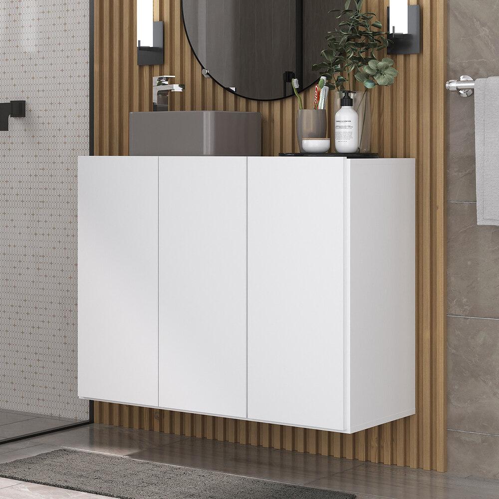 Gabinete Banheiro 3 Portas Suspenso 90cm Multimóveis V5029 Branco