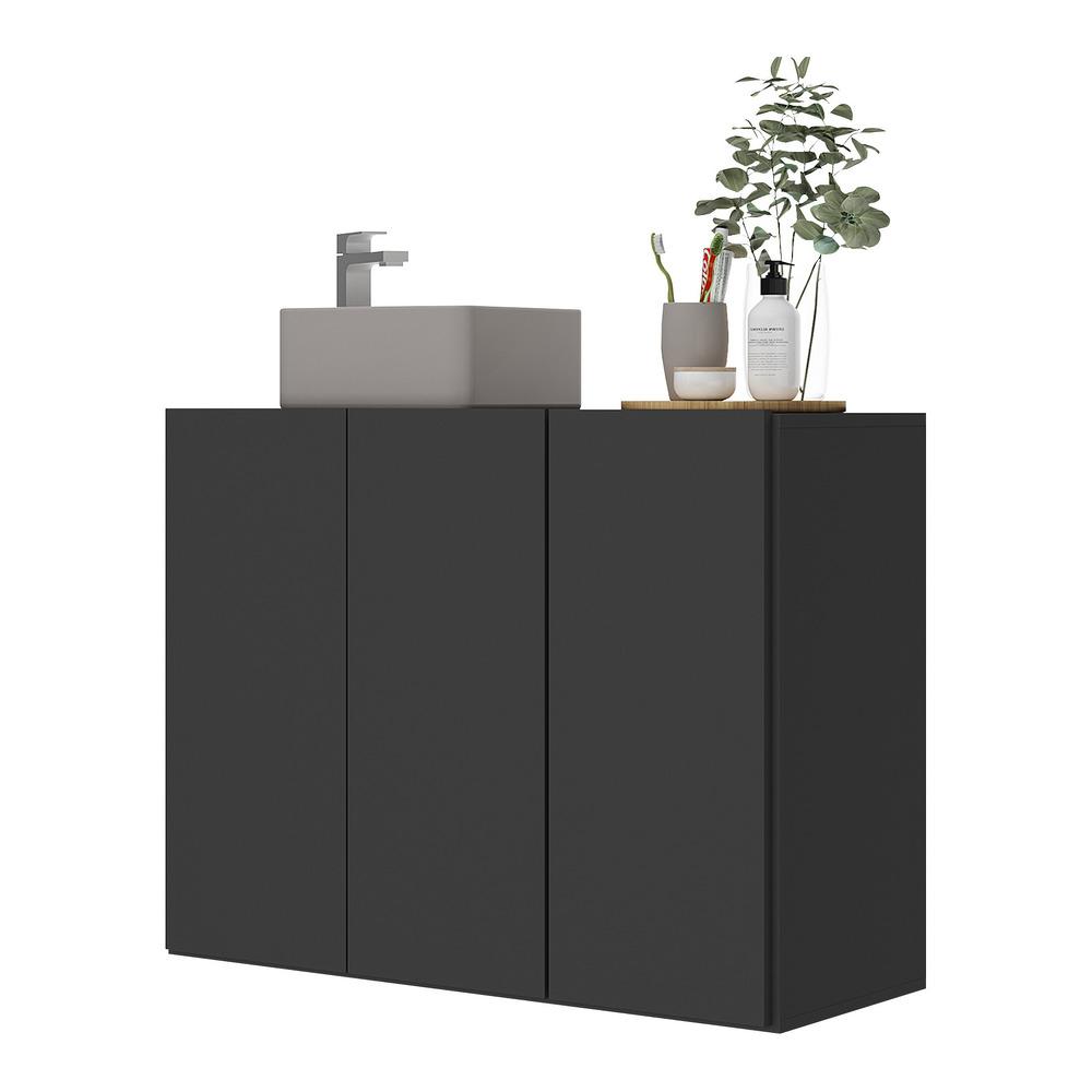 Gabinete Banheiro 3 Portas Suspenso 90cm Multimóveis V5029 Preto