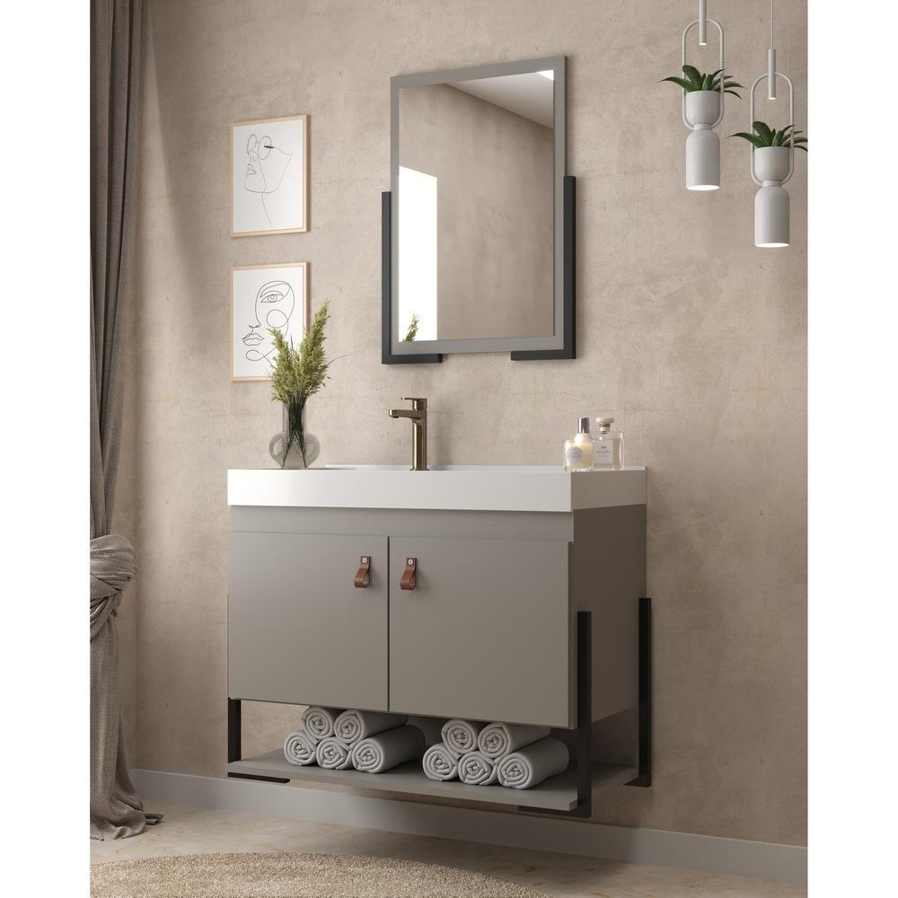 Gabinete Banheiro 60cm 2 Portas com Cuba e Espelheira Multimóveis CR10105 Cimento