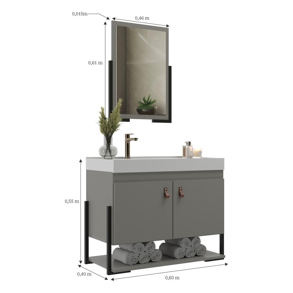 Gabinete Banheiro 60cm 2 Portas com Cuba e Espelheira Multimóveis CR10105 Cimento