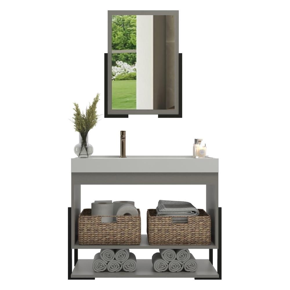 Gabinete Banheiro 60cm 2 Portas com Cuba e Espelheira Multimóveis CR10105 Cimento