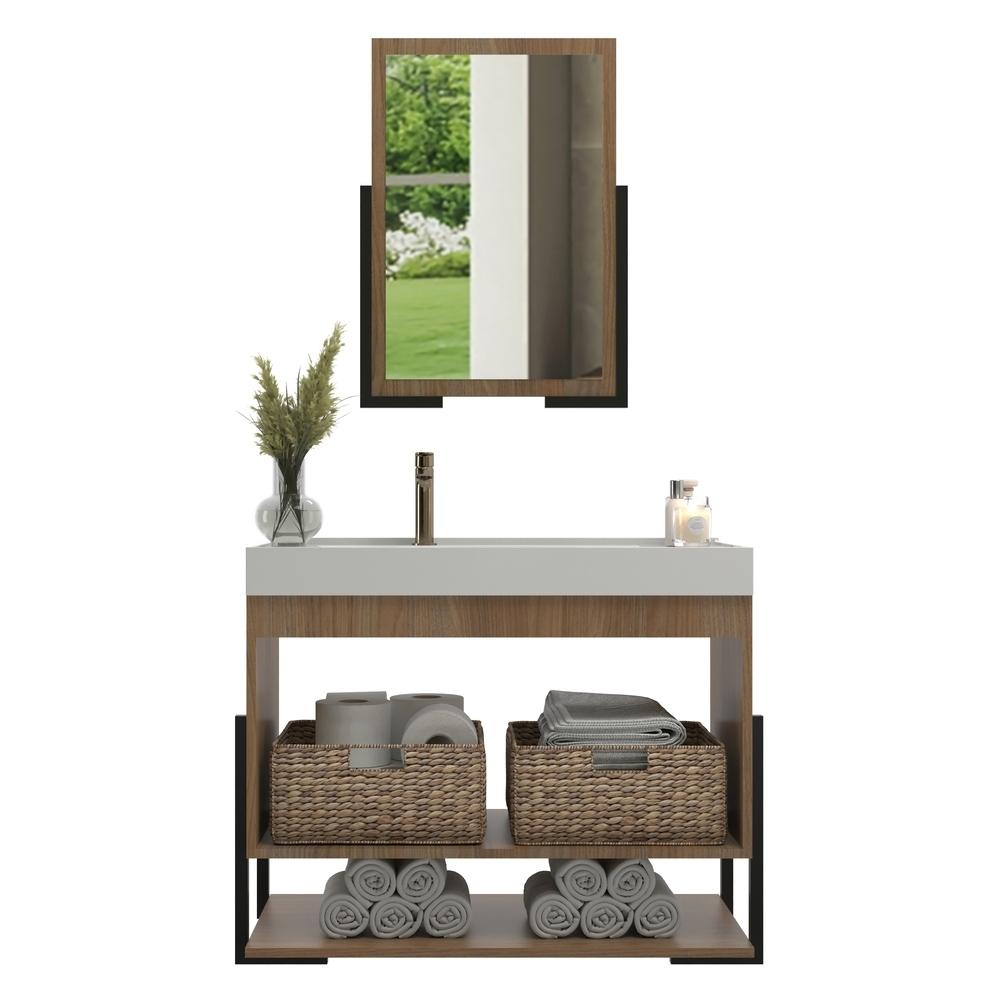 Gabinete Banheiro 60cm 2 Portas com Cuba e Espelheira Multimóveis CR10105 Noce