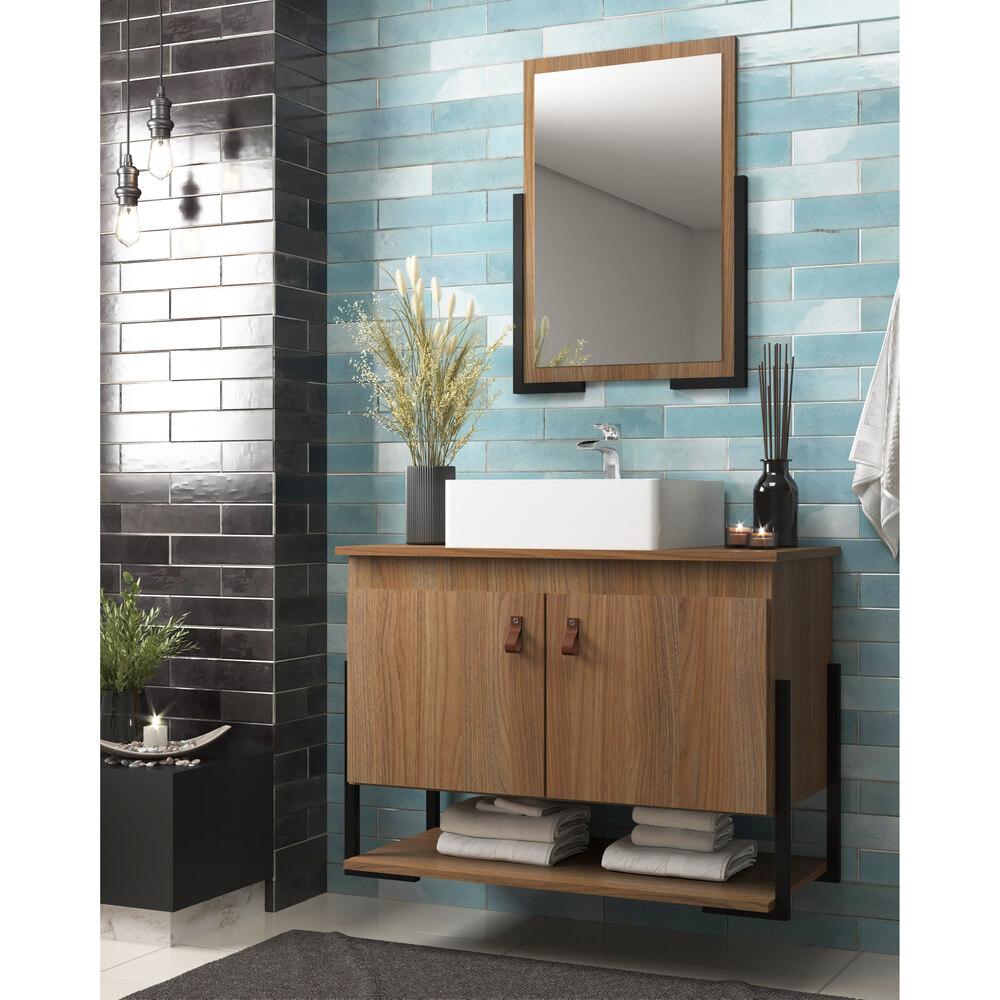 Gabinete Banheiro 60cm 2 Portas com Cuba e Espelheira Multimóveis CR10106 Noce